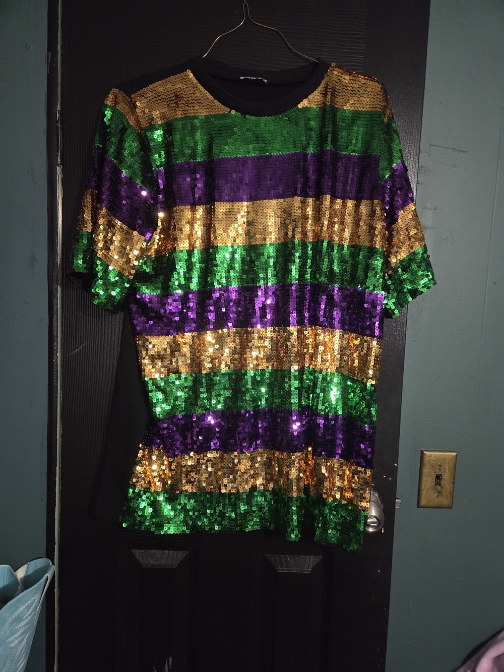 Sequin Stripe Mini Dress in Green/Purple/Gold - Mardi Gras Shirt Dress
